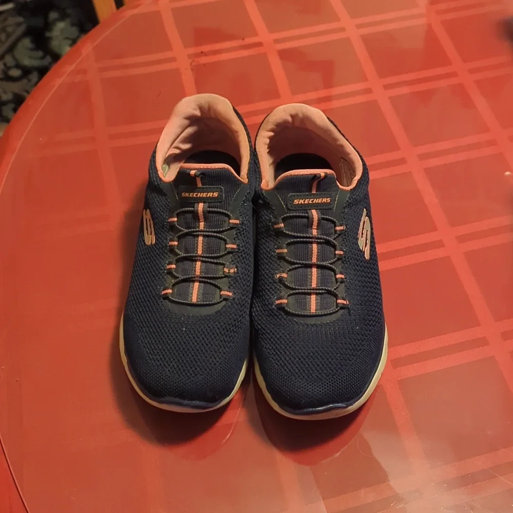 Skechers Navy Blue and Pink Slip-On Athletic Sneakers